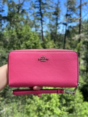 COACH Long Zip-Around Wallet Pink Pebble Leather w Silver Hardware AUTHENTIC